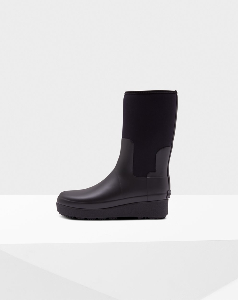 Black Women's Hunter Refined Slim Fit Neoprene Short Chelsea Boots | VGBI-43829