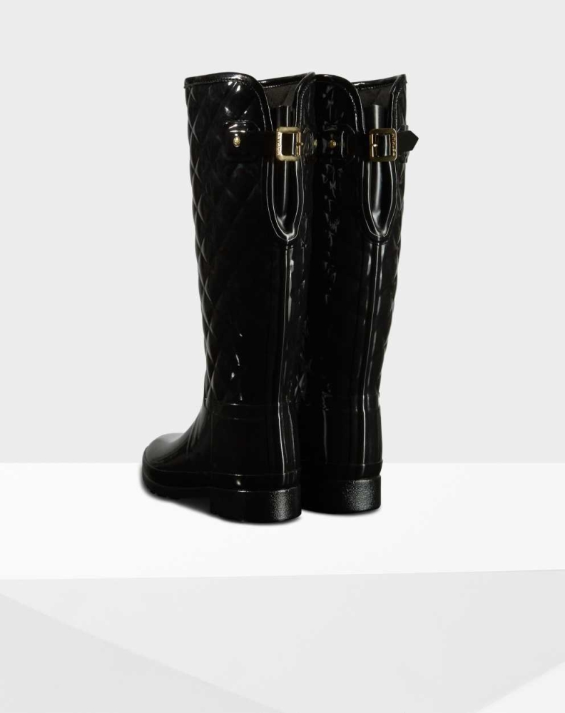 Black Women's Hunter Refined Slim Fit Quilted Wellington Tall Rain Boots | CYIJ-21375