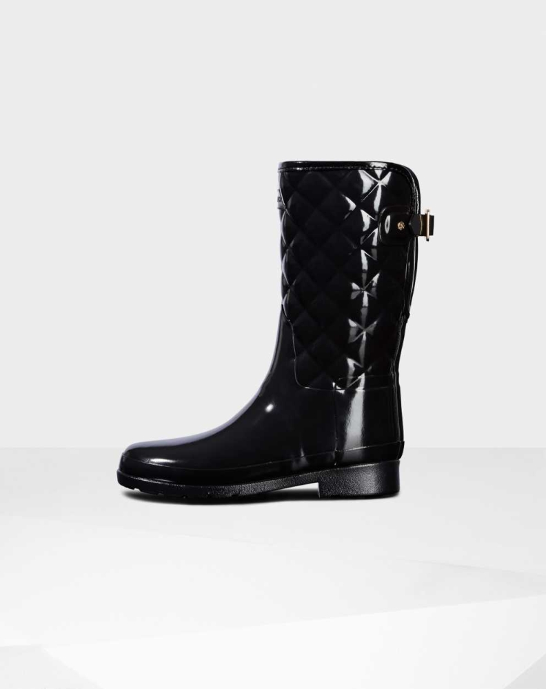 Black Women's Hunter Refined Slim Fit Quilted Wellington Short Rain Boots | GEIW-14658