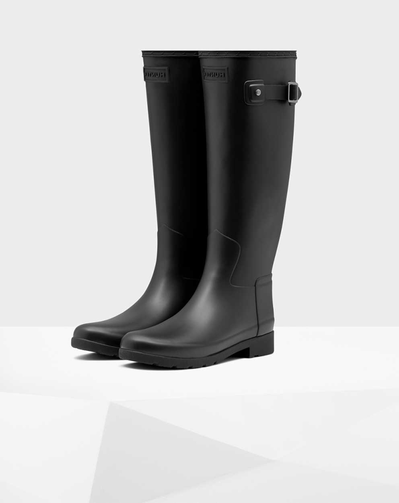 Black Women\'s Hunter Refined Slim Fit Wellington Tall Rain Boots | JMLB-32806