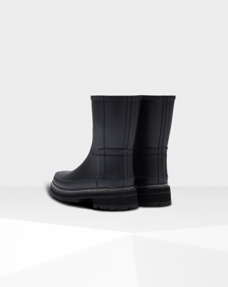 Black Women's Hunter Refined Stitch Detail Short Rain Boots | KLRF-91354