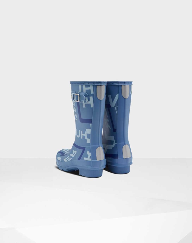 Blue Kids' Hunter Original Big Exploded Logo Wellington Short Rain Boots | YBIP-93018