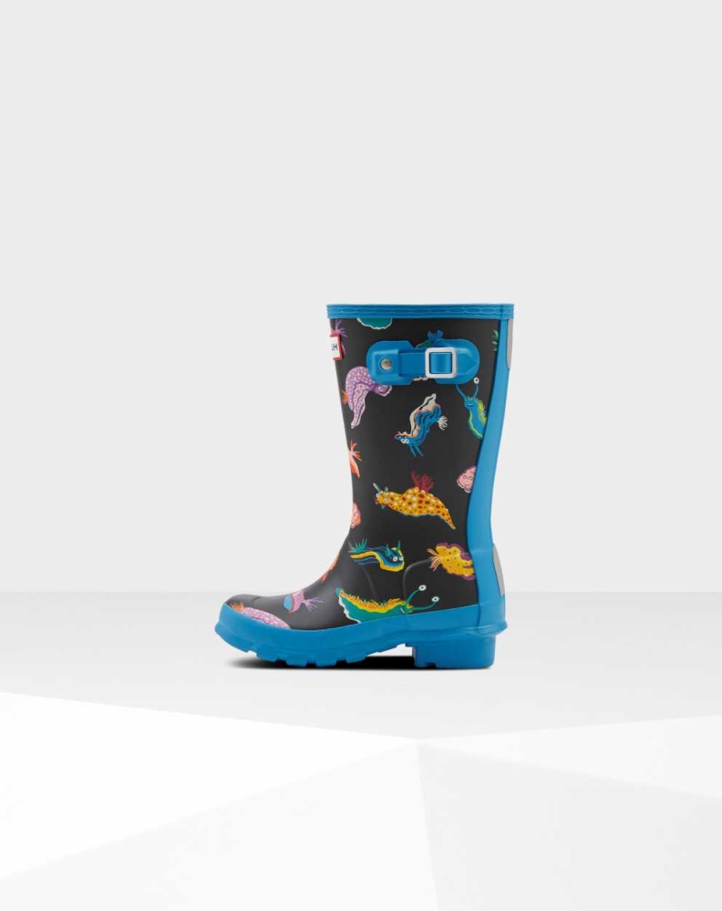 Blue Kids' Hunter Original Big Sea Monster Print Wellington Short Rain Boots | ISXY-68304