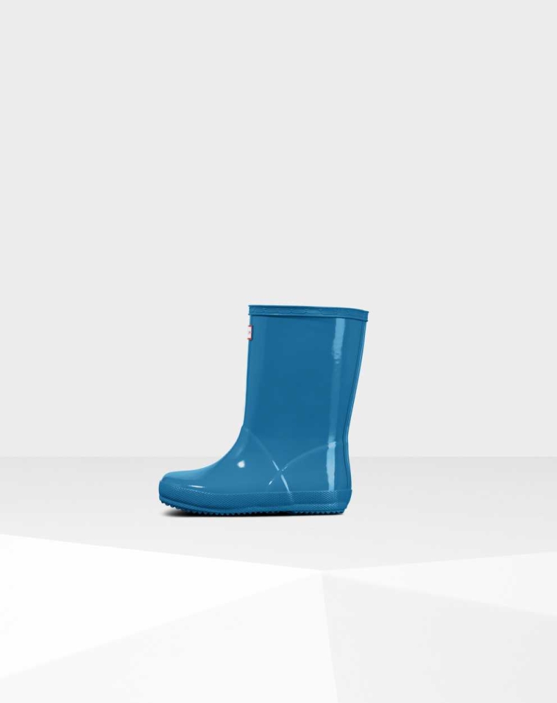 Blue Kids' Hunter Original First Classic Gloss Wellington Short Rain Boots | FBYI-47286