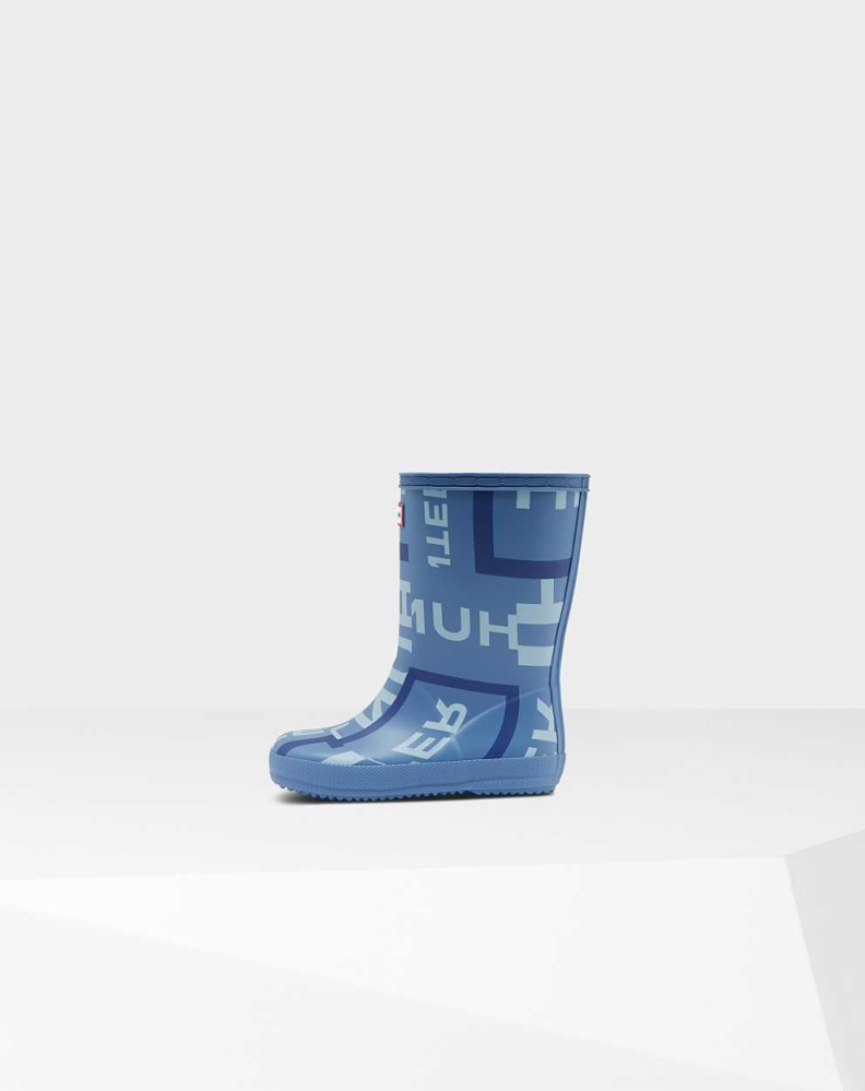 Blue Kids' Hunter Original First Classic Exploded Logo Wellington Short Rain Boots | YAFJ-69854