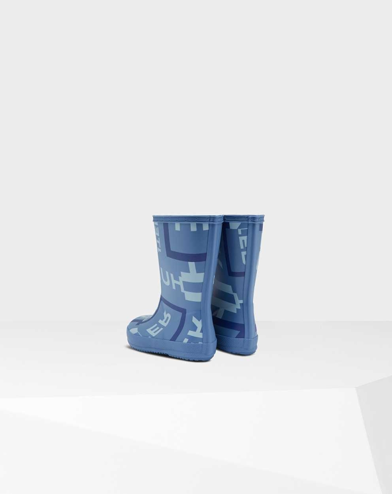 Blue Kids' Hunter Original First Classic Exploded Logo Wellington Short Rain Boots | YAFJ-69854