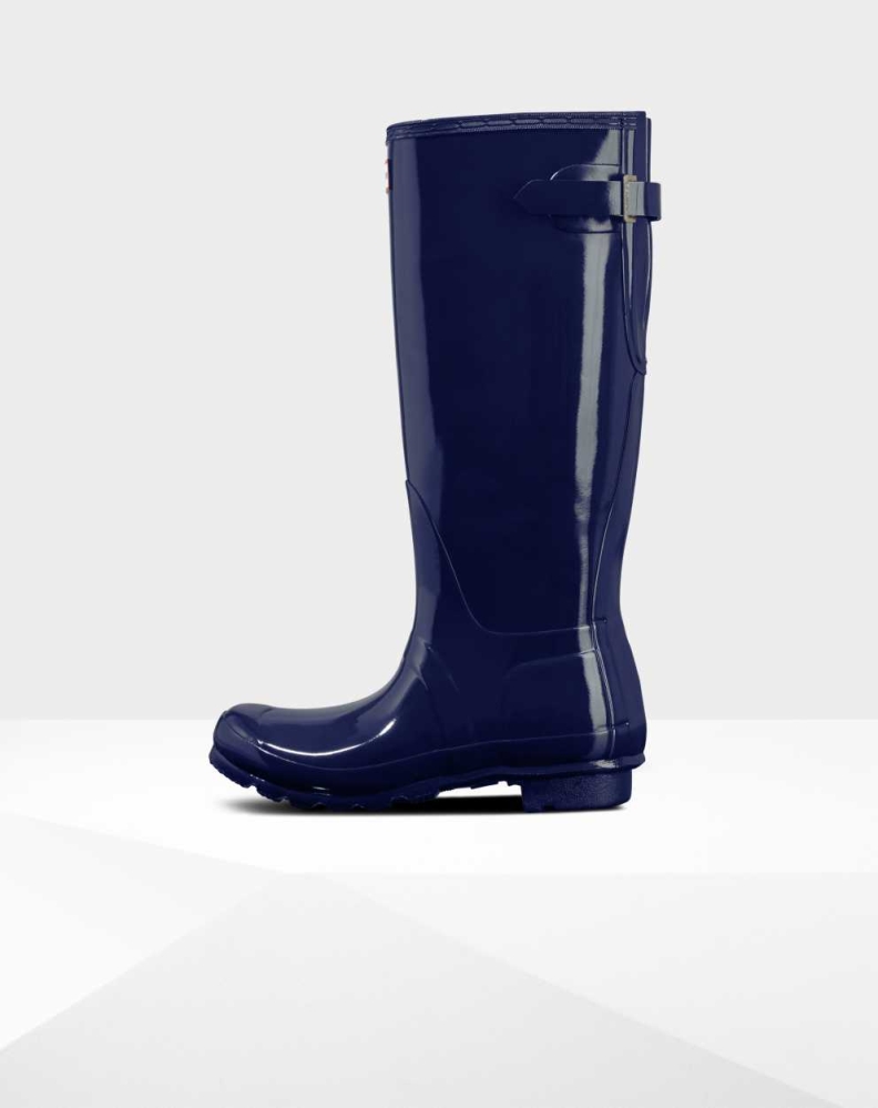 Blue Women's Hunter Original Back Gloss Wellington Tall Rain Boots | AJNY-18465