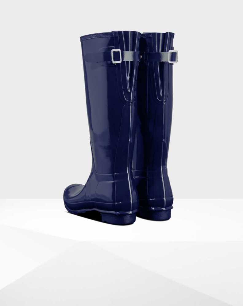 Blue Women's Hunter Original Back Gloss Wellington Tall Rain Boots | AJNY-18465