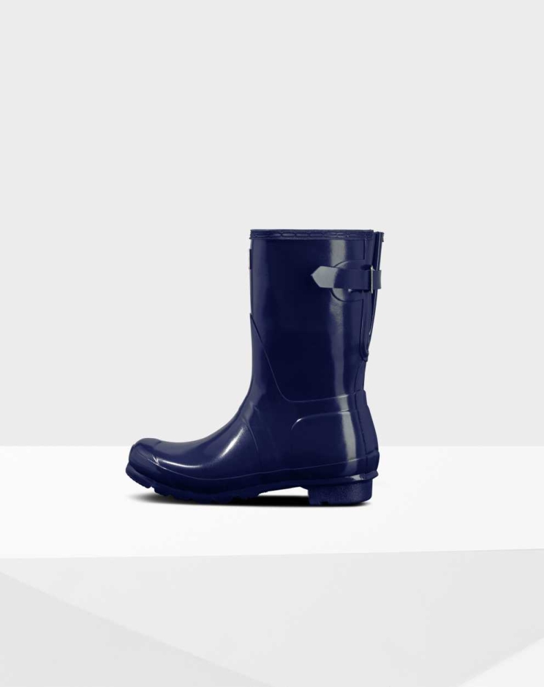 Blue Women's Hunter Original Back Gloss Wellington Short Rain Boots | QIGV-54130