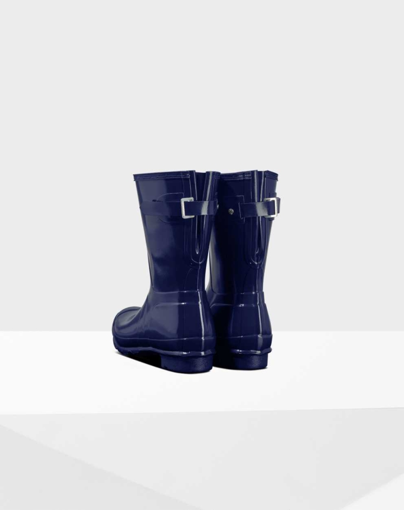 Blue Women's Hunter Original Back Gloss Wellington Short Rain Boots | QIGV-54130