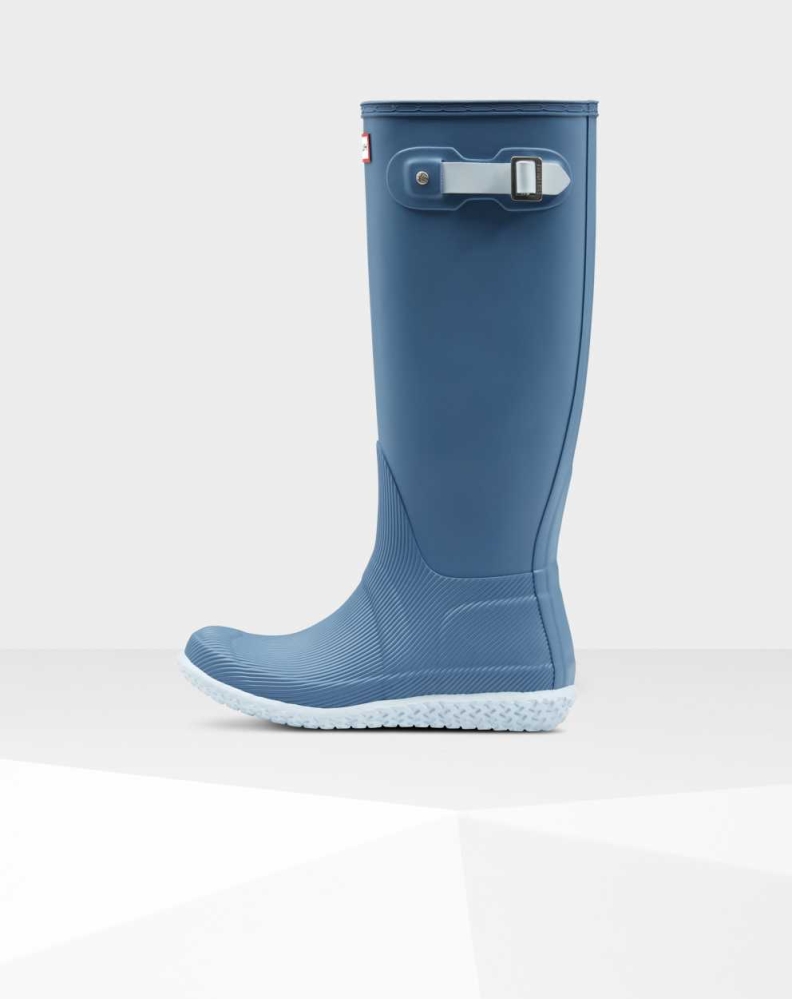 Blue Women's Hunter Original Flat Heel Calendar Sole Wellington Tall Rain Boots | MQDJ-81652