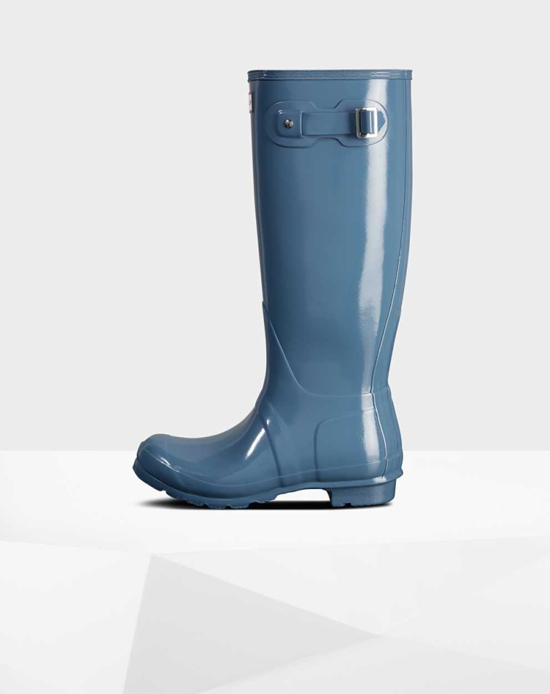 Blue Women's Hunter Original Gloss Wellington Tall Rain Boots | UZVO-92187