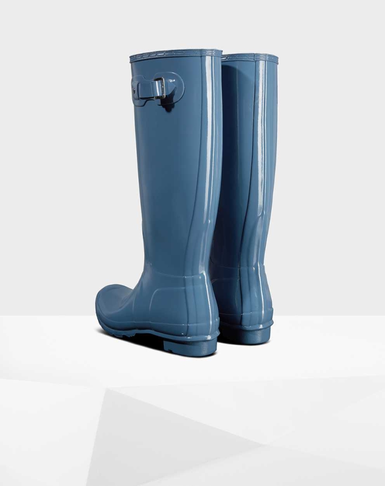 Blue Women's Hunter Original Gloss Wellington Tall Rain Boots | UZVO-92187