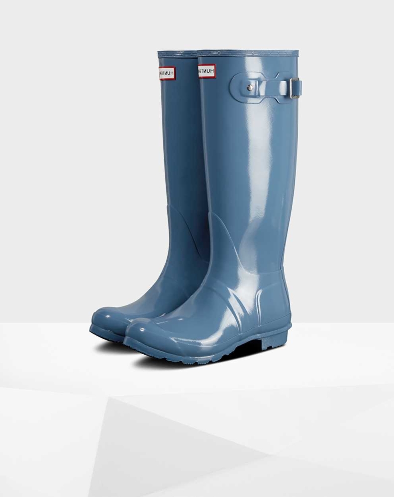 Blue Women\'s Hunter Original Gloss Wellington Tall Rain Boots | UZVO-92187