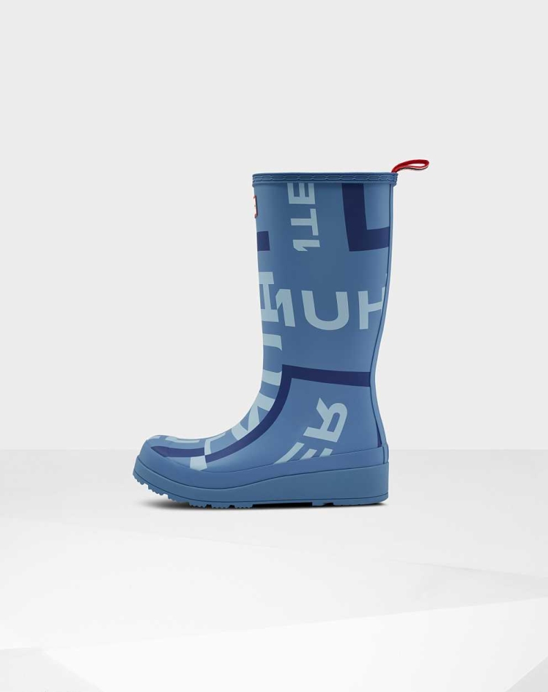 Blue Women's Hunter Original Play Exploded Logo Wellington Tall Rain Boots | OYJB-19368