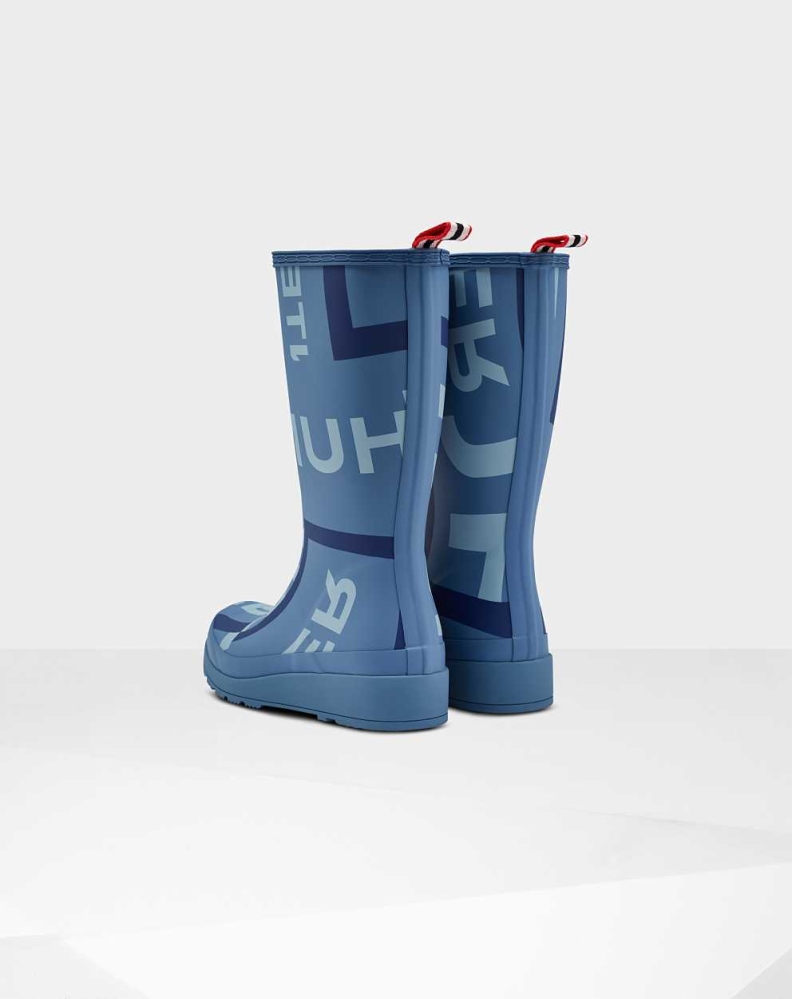 Blue Women's Hunter Original Play Exploded Logo Wellington Tall Rain Boots | OYJB-19368