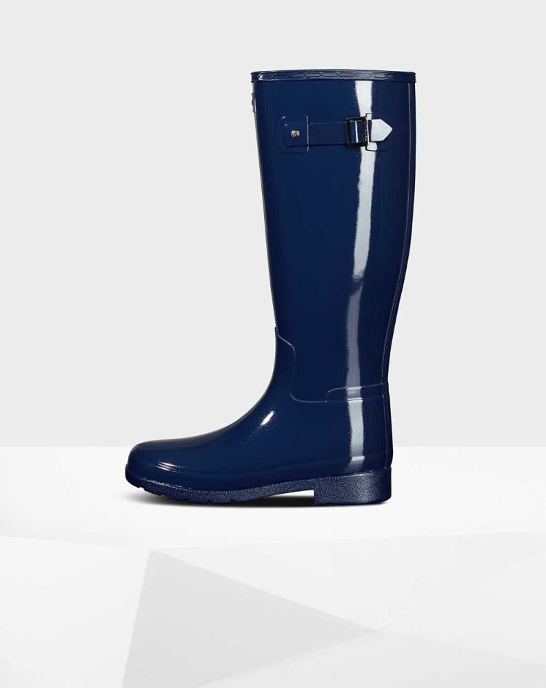 Blue Women's Hunter Original Refined Gloss Wellington Tall Rain Boots | YWVL-62841