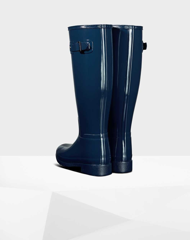 Blue Women's Hunter Original Refined Gloss Wellington Tall Rain Boots | YWVL-62841