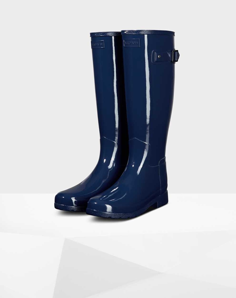 Blue Women\'s Hunter Original Refined Gloss Wellington Tall Rain Boots | YWVL-62841