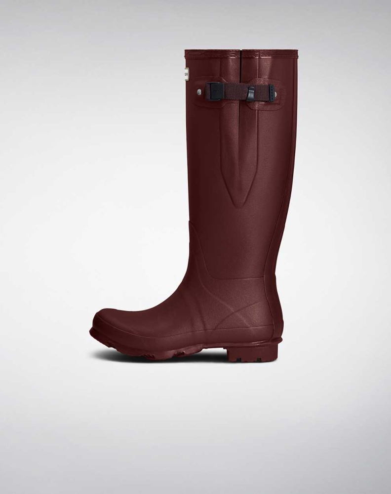 Burgundy Women's Hunter Norris Field Side Wellington Short Rain Boots | CZTD-96827