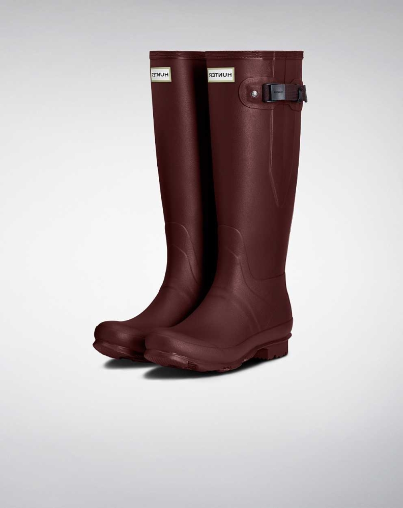 Burgundy Women\'s Hunter Norris Field Side Wellington Short Rain Boots | CZTD-96827