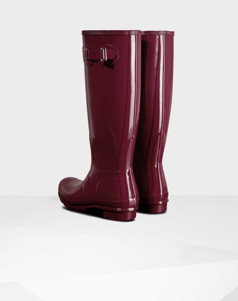 Burgundy Women's Hunter Original Gloss Wellington Tall Rain Boots | CSIG-45267