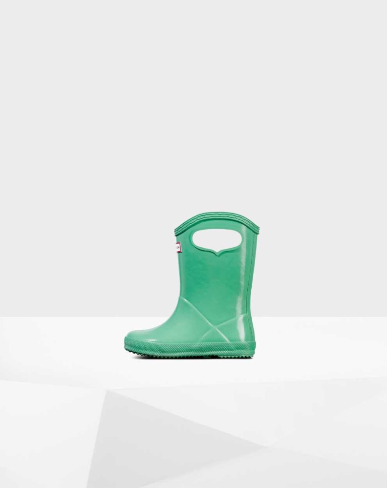 Green Kids' Hunter Original First Classic Grab Handle Gloss Wellington Short Rain Boots | KXBG-39068