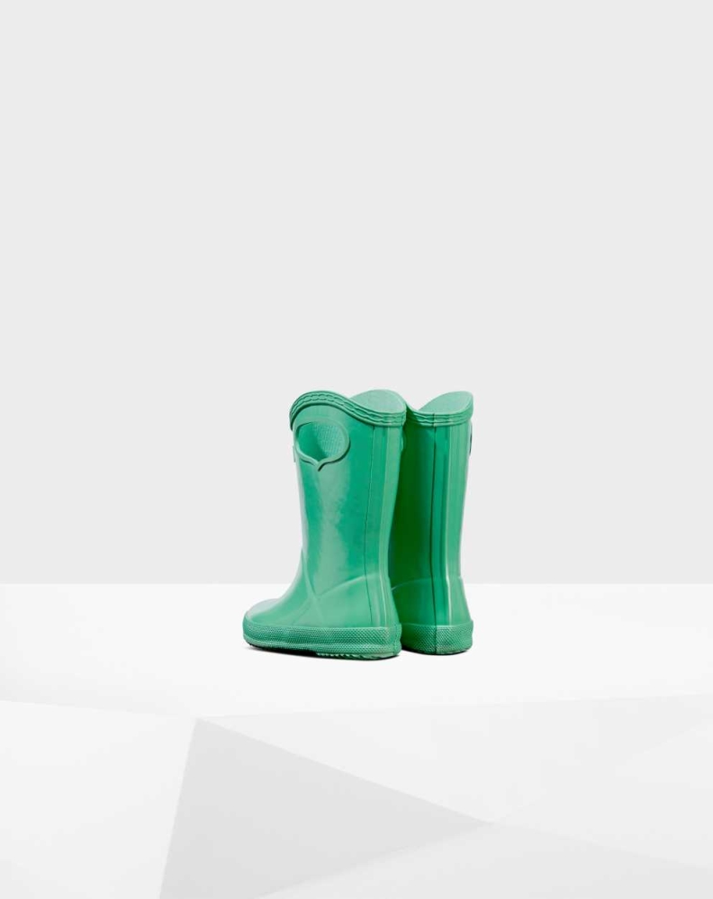 Green Kids' Hunter Original First Classic Grab Handle Gloss Wellington Short Rain Boots | KXBG-39068