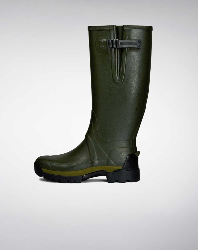 Green Men's Hunter Balmoral Adjustable 3mm Neoprene Wellington Tall Rain Boots | KMUI-41296