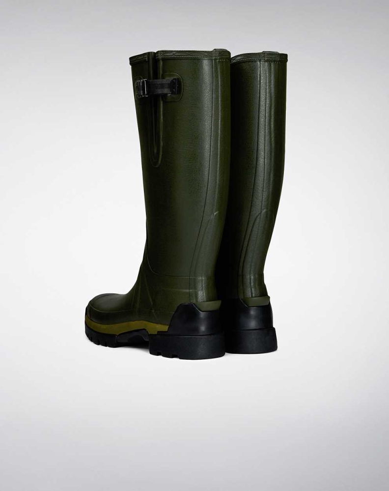 Green Men's Hunter Balmoral Adjustable 3mm Neoprene Wellington Tall Rain Boots | KMUI-41296