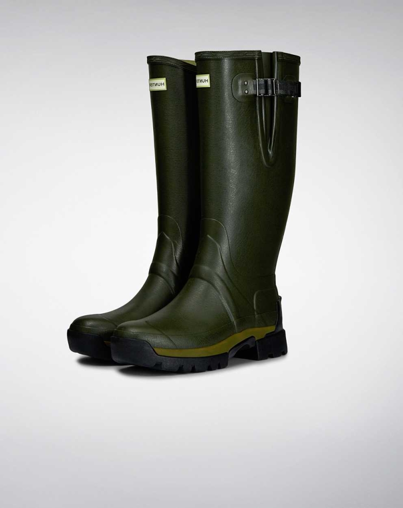 Green Men\'s Hunter Balmoral Adjustable 3mm Neoprene Wellington Tall Rain Boots | KMUI-41296