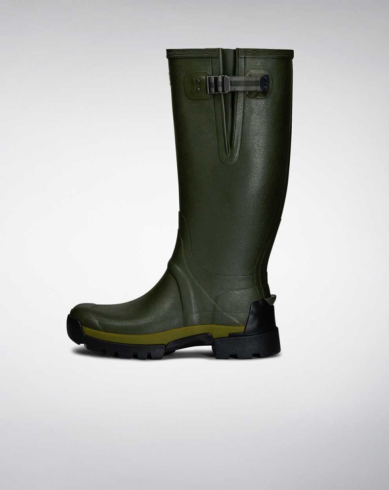 Green Men's Hunter Balmoral Bamboo Carbon Wellington Tall Rain Boots | PYAS-51638