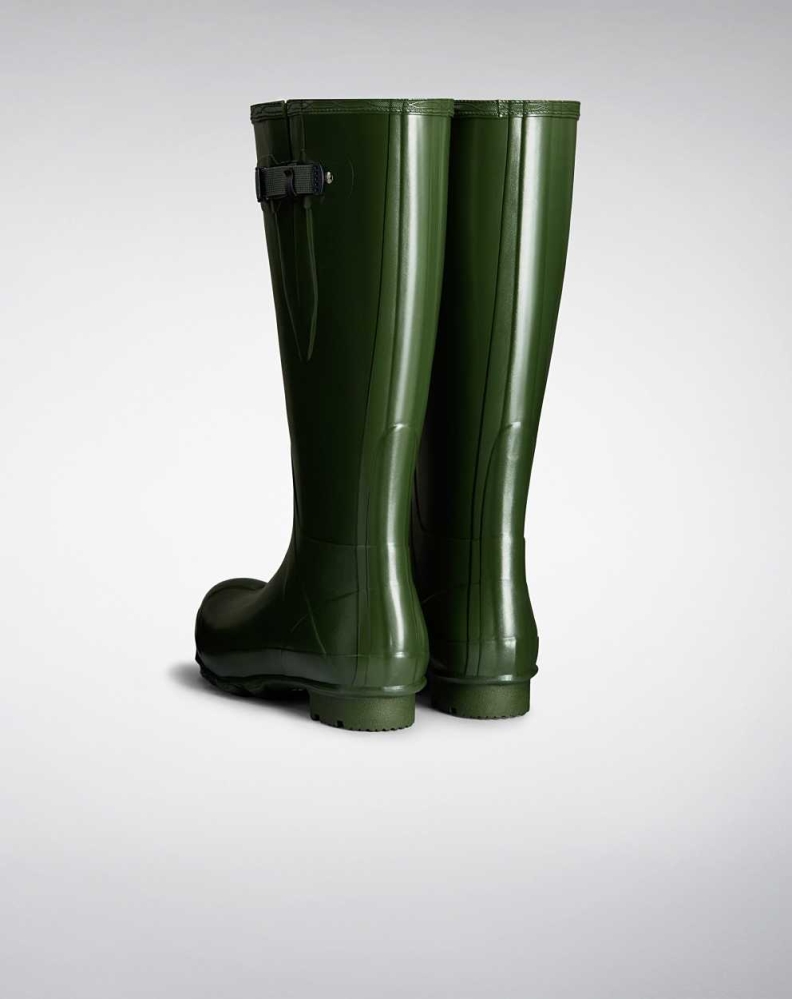 Green Men's Hunter Norris Field Side Adjustable Wellington Tall Rain Boots | CFKB-30178