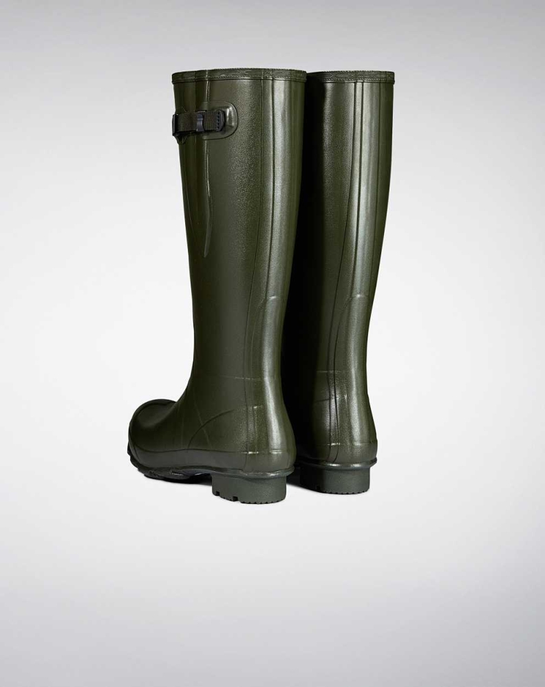 Green Men's Hunter Norris Field Side Adjustable Neoprene Lined Wellington Tall Rain Boots | HEML-69514