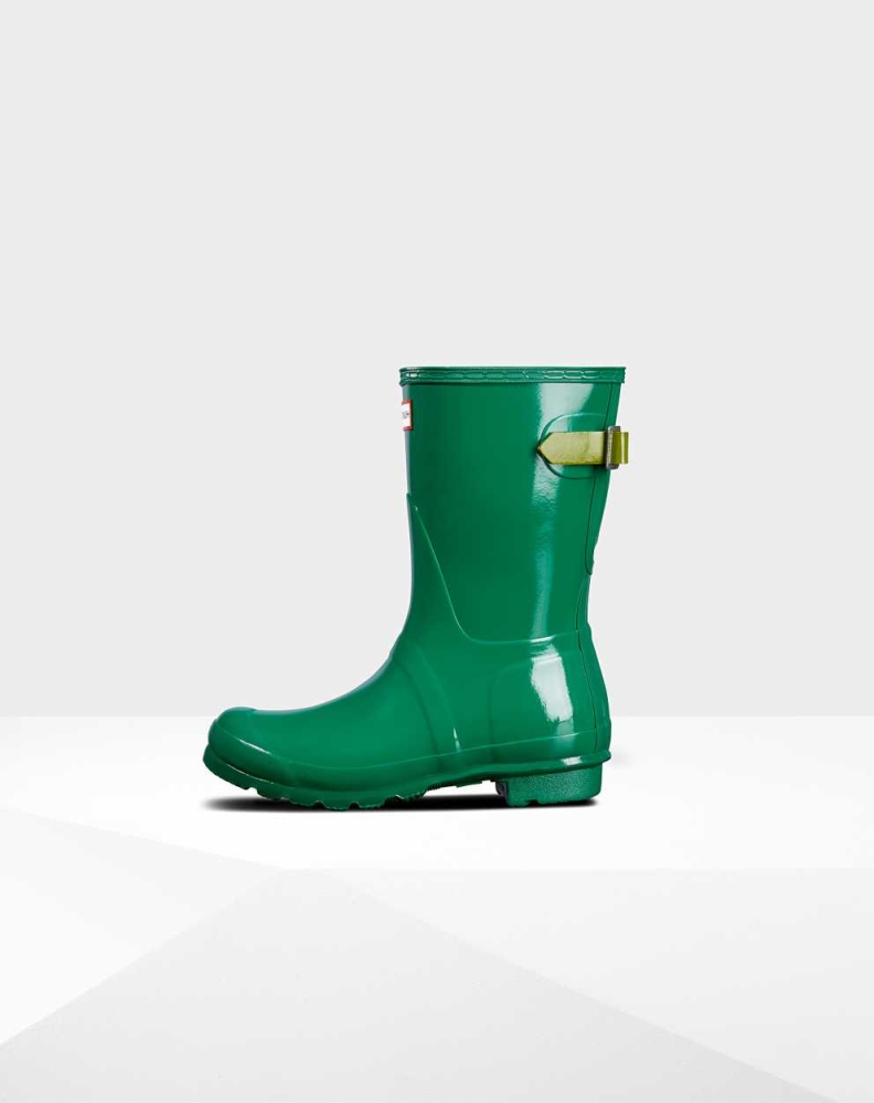 Green Women's Hunter Original Back Gloss Wellington Short Rain Boots | MDNX-02753