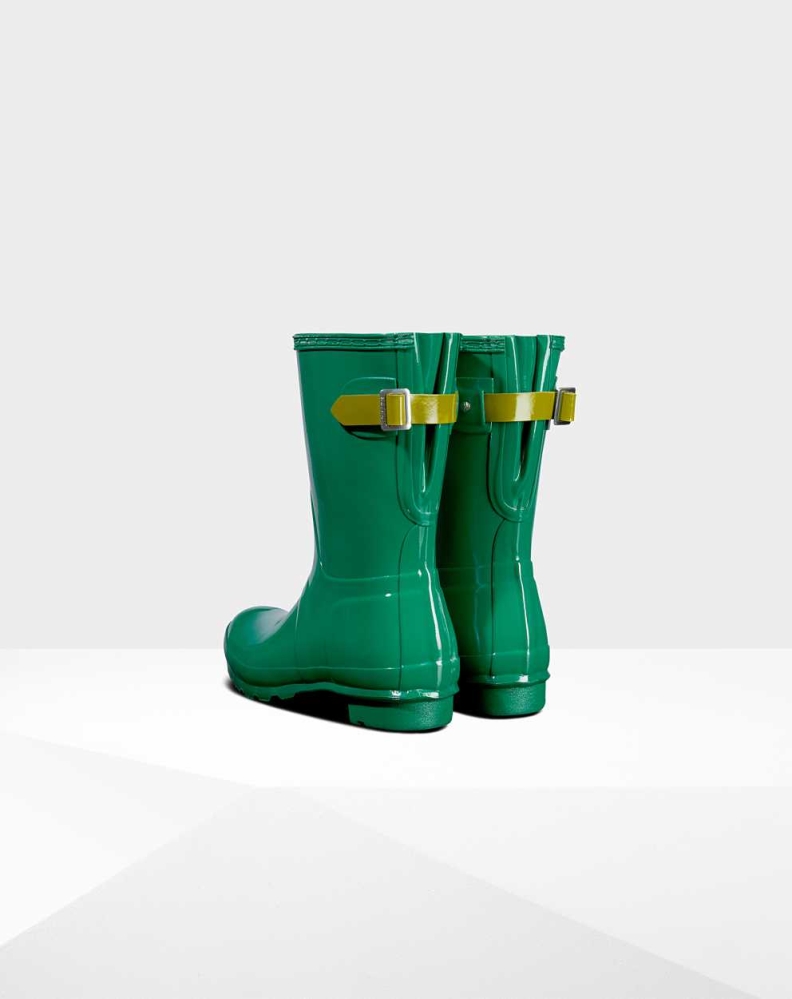 Green Women's Hunter Original Back Gloss Wellington Short Rain Boots | MDNX-02753