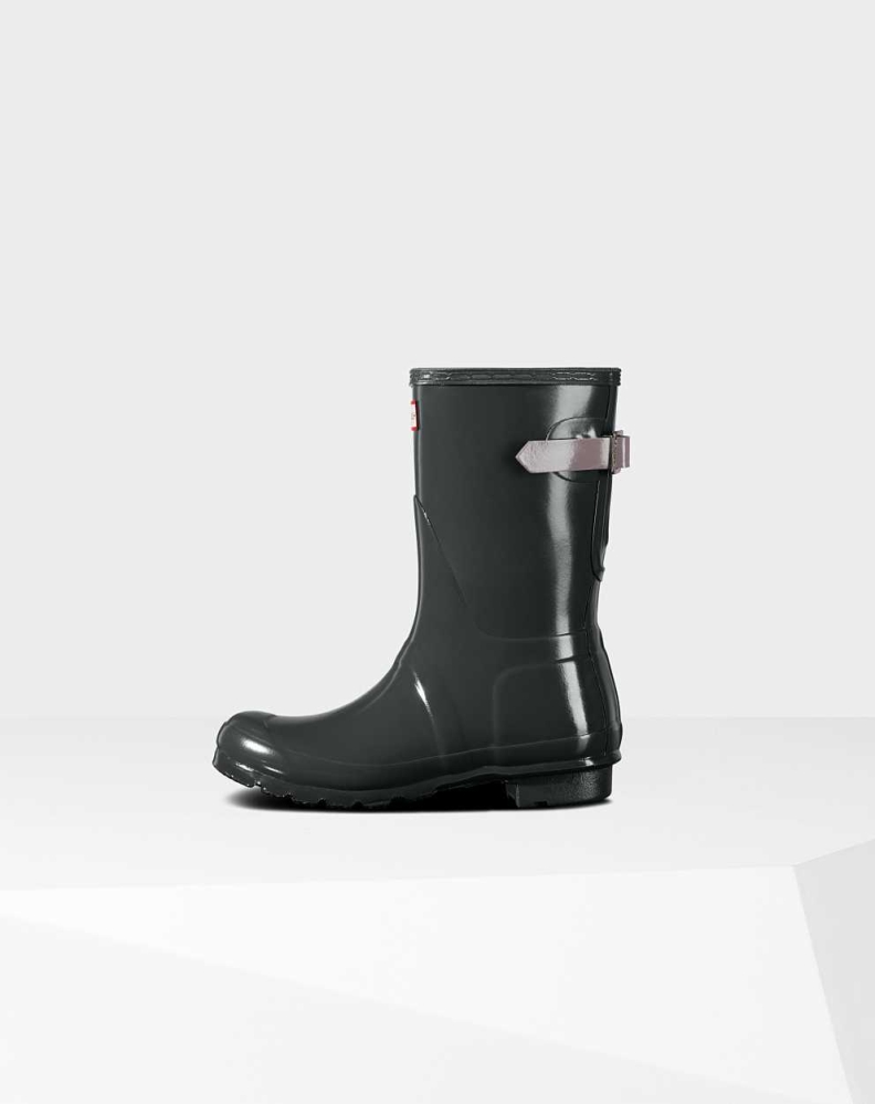 Green Women's Hunter Original Back Gloss Wellington Short Rain Boots | VMXQ-71685