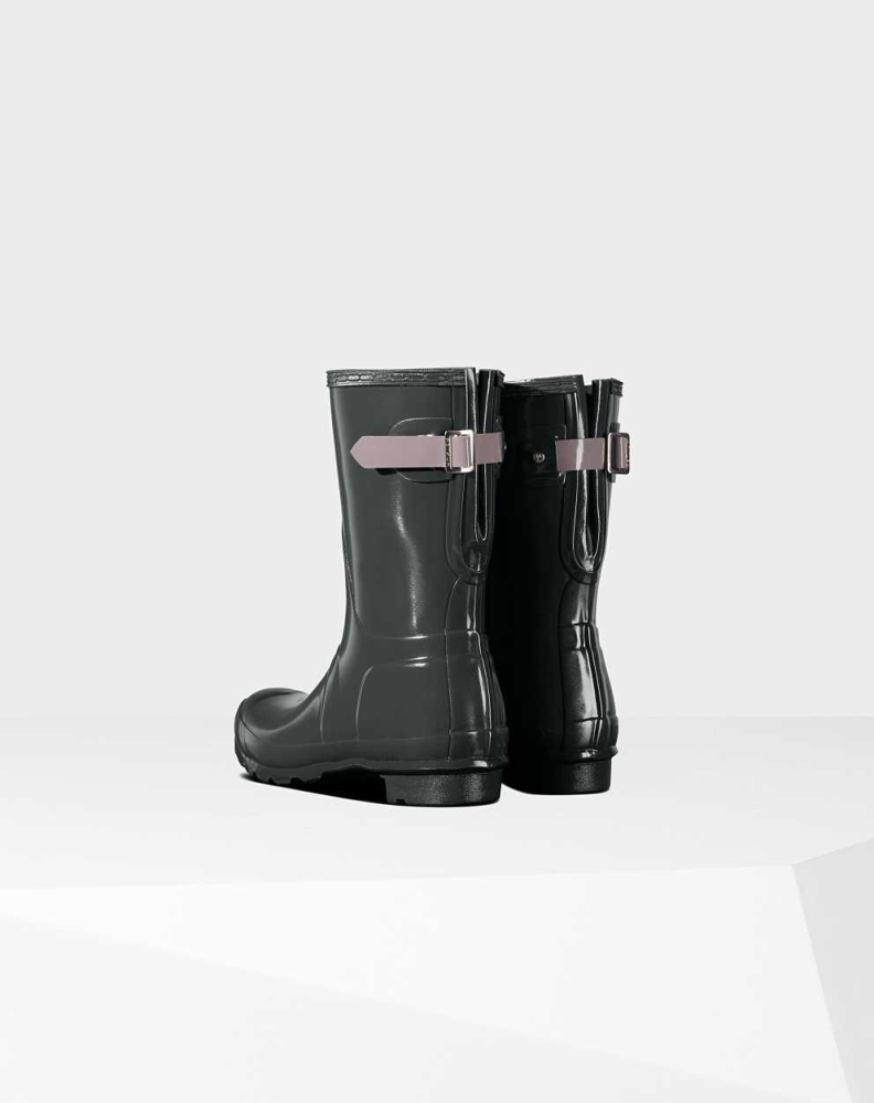 Green Women's Hunter Original Back Gloss Wellington Short Rain Boots | VMXQ-71685