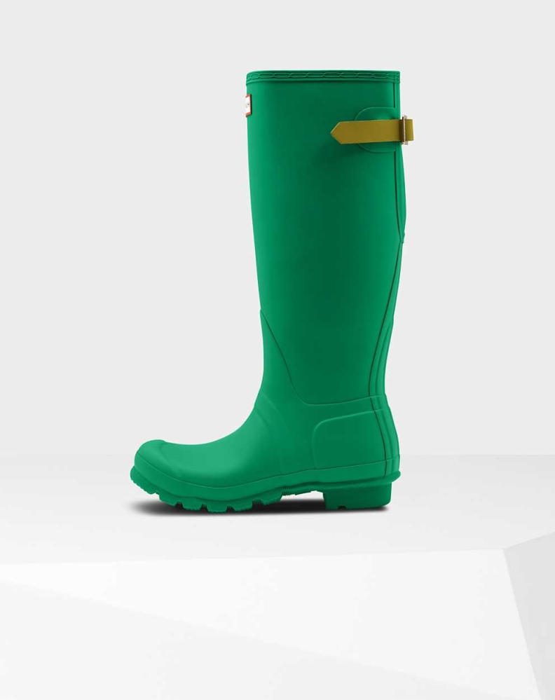 Green Women's Hunter Original Back Wellington Tall Rain Boots | HYPS-26358