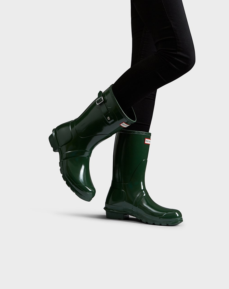 Green Women's Hunter Original Gloss Short Rain Boots | HGWI-54702