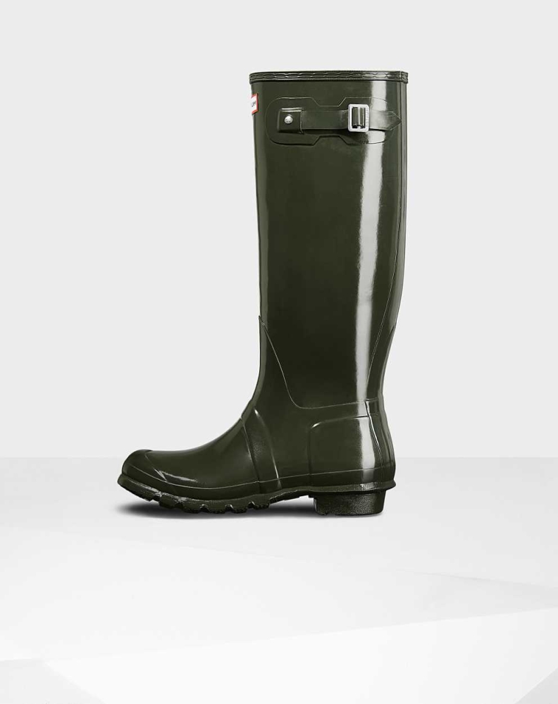 Green Women's Hunter Original Gloss Wellington Tall Rain Boots | BDVT-08467