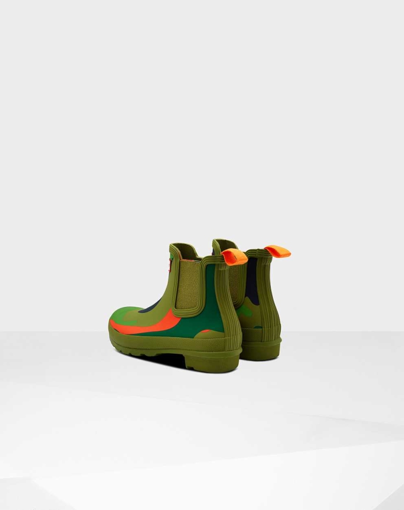 Green Women's Hunter Original Rockpool Camo Chelsea Boots | CMWN-58197