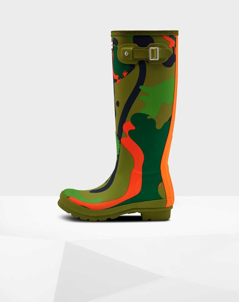 Green Women's Hunter Original Rockpool Camo Wellington Tall Rain Boots | MBCL-91876