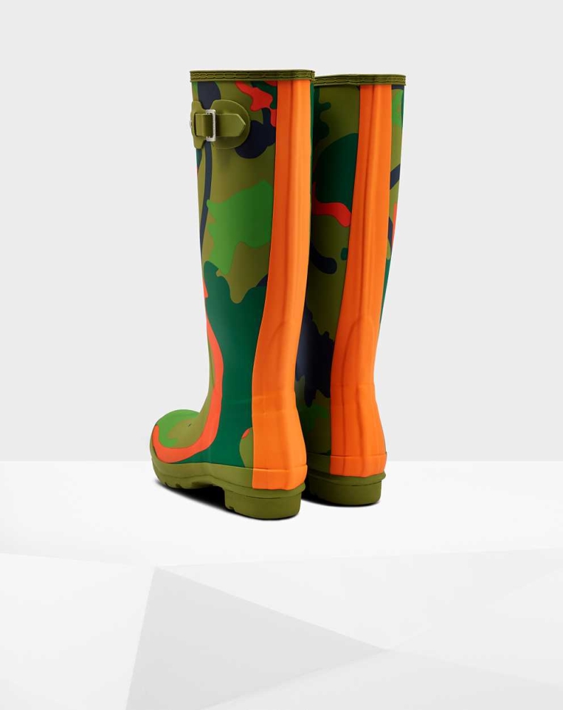 Green Women's Hunter Original Rockpool Camo Wellington Tall Rain Boots | MBCL-91876