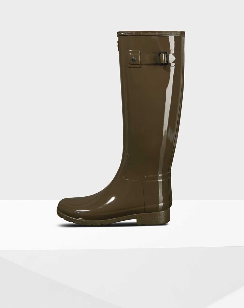 Green Women's Hunter Refined Slim Fit Gloss Wellington Tall Rain Boots | RGKT-86305