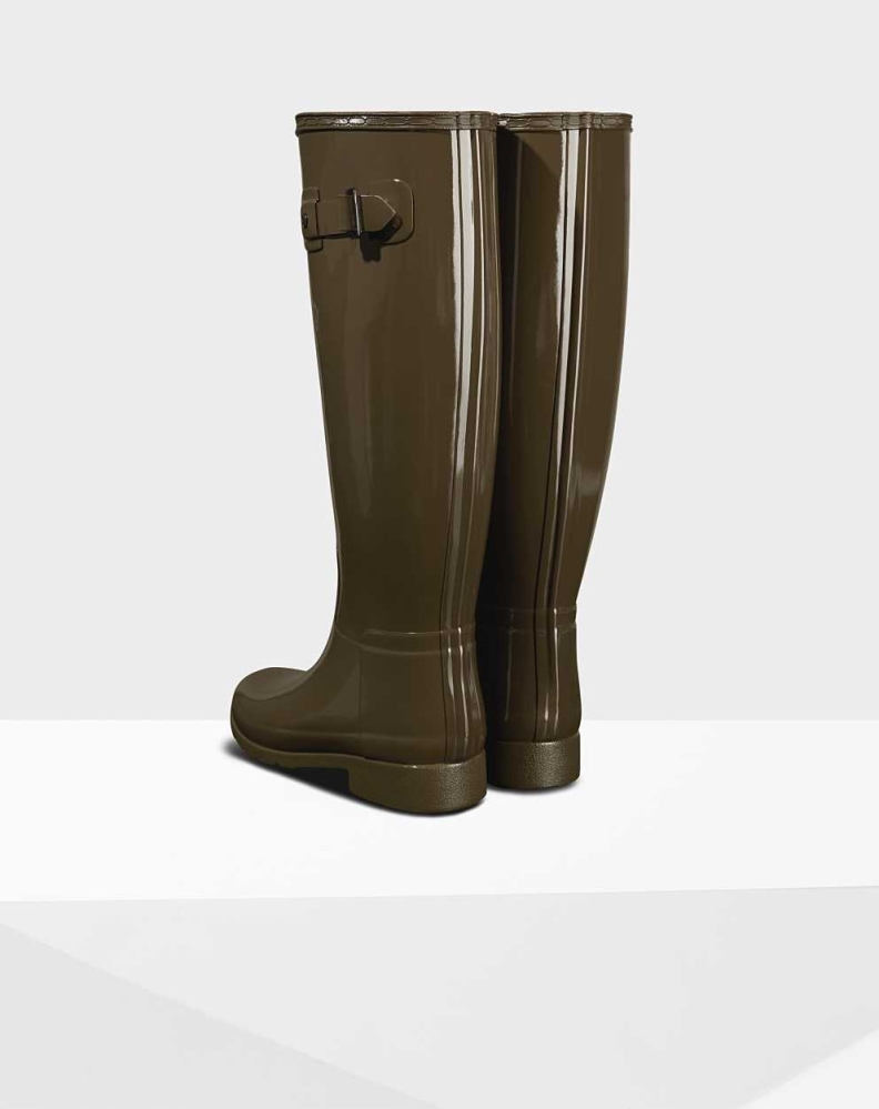 Green Women's Hunter Refined Slim Fit Gloss Wellington Tall Rain Boots | RGKT-86305