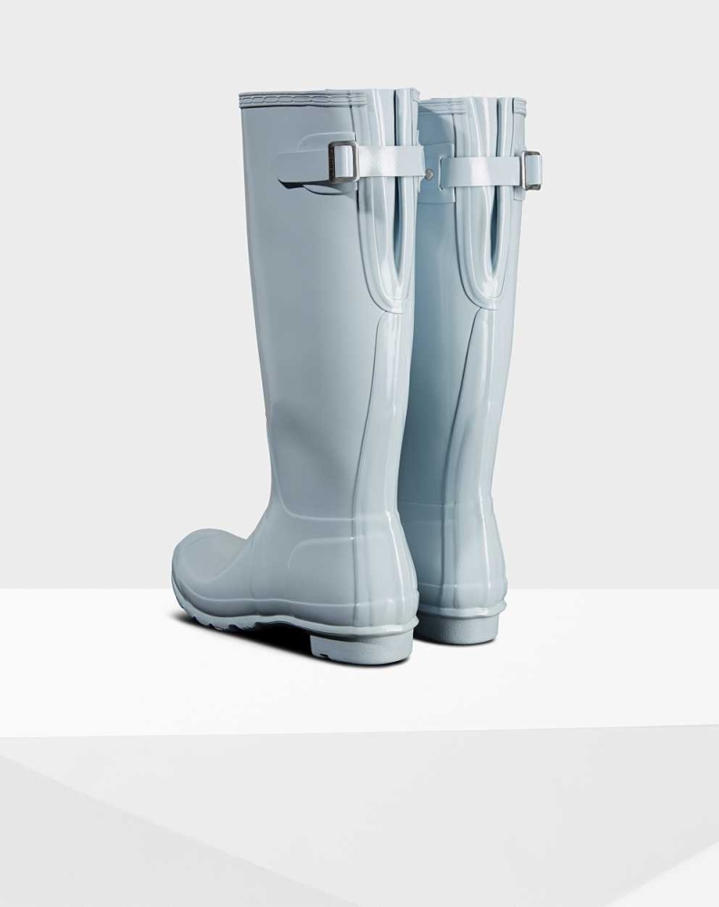 Grey Women's Hunter Original Back Gloss Wellington Tall Rain Boots | ZQMR-49301