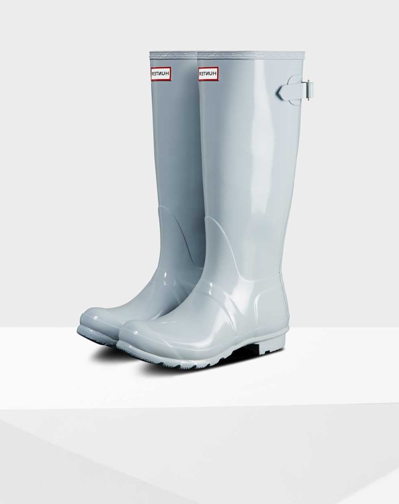 Grey Women\'s Hunter Original Back Gloss Wellington Tall Rain Boots | ZQMR-49301