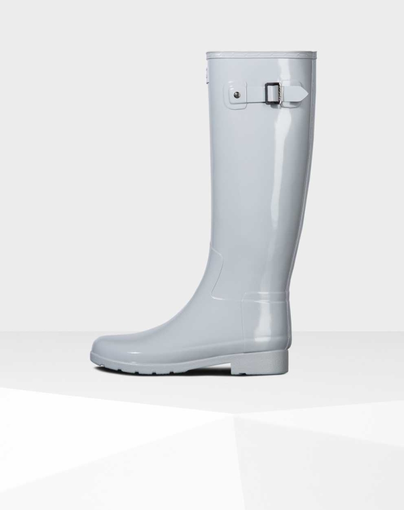 Grey Women's Hunter Refined Slim Fit Gloss Wellington Tall Rain Boots | ABIJ-12850