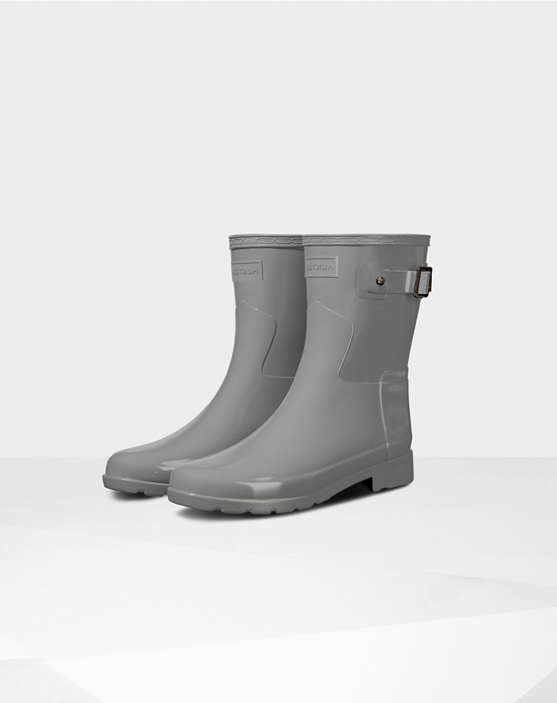 Grey Women's Hunter Refined Slim Fit Gloss Short Rain Boots | MZYD-14703